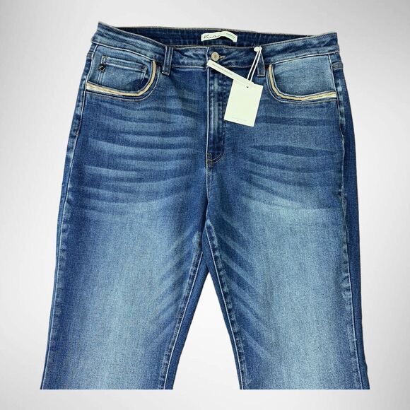 KanCan Jeans Womens 32 (36x34) Blue Super Flare High Rise Whiskered Stretch - Picture 9 of 14